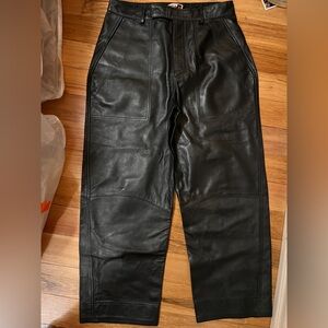 Black Leather High-Rise Straight Pants